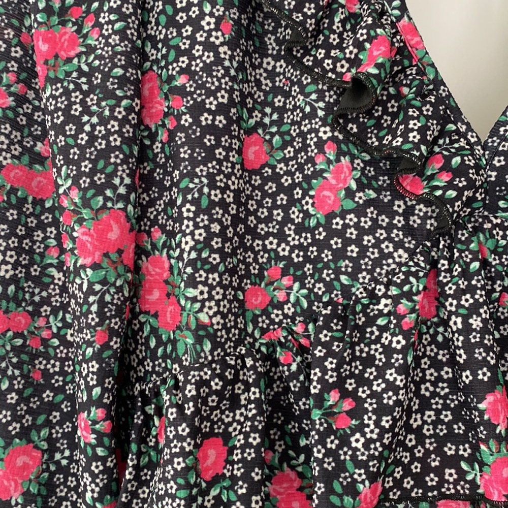 NWT Topshop Double V Long Sleeve Jersey Floral Mini Dress - Picture 3 of 4